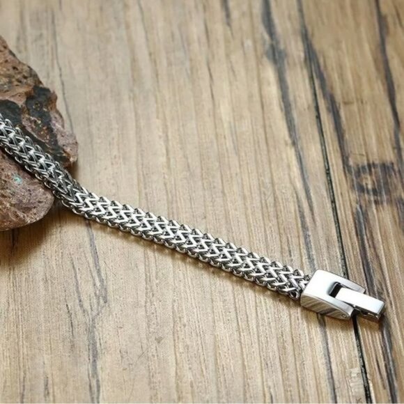 Men’s Double Rope Chain Bracelet Stainless Sterling 9” Punk - Picture 5 of 7